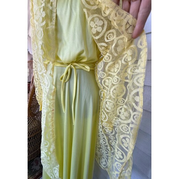 Vintage 60's yellow Maxi Dress Match Lace Jacket /Bow Size XS - Picture 12 of 16